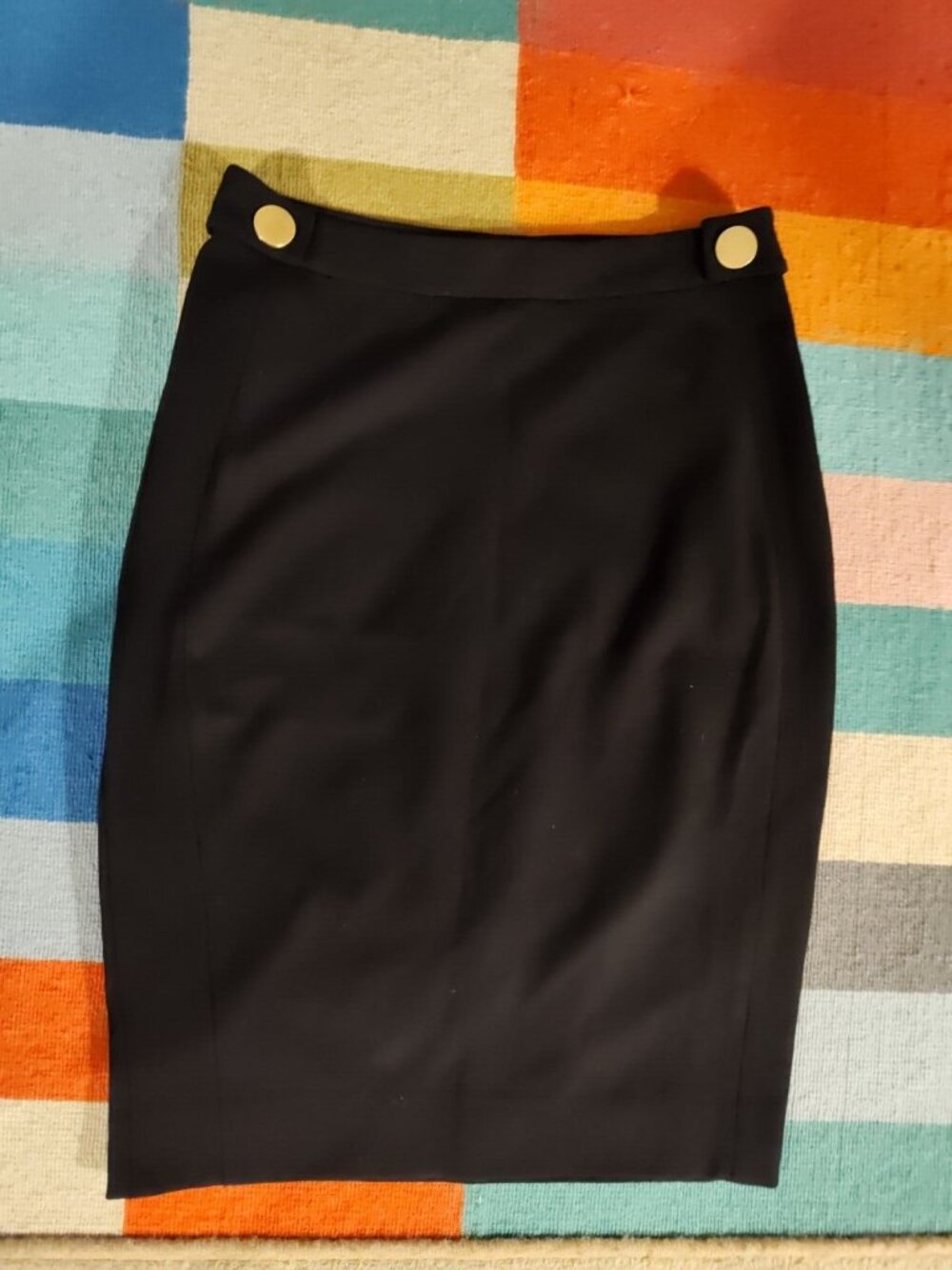 Diane Von Furstenberg Panel Acmis Black Gold Button Pencil Office Skirt 8